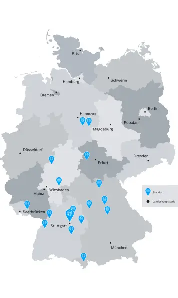 Landkarte mit Ausbildungsstandorten in Deutschland